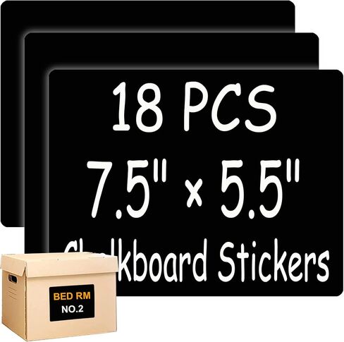 Extra Large Chalkboard Labels, Waterproof Adhesive Fancy Rectangles Chalkboard Stickers, Erasable & Reusable Black Board Sticker for Big Bins Boxes Jars Containers - 7'' X 5'', Pack of 18 in Kuwait