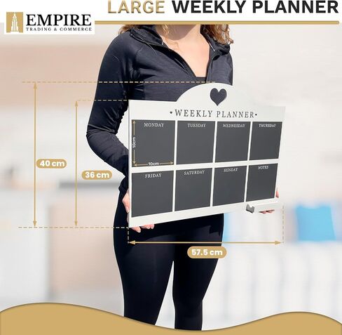 Empire Weekly Planner and Menu Board for Kitchen, Work Planner Blackboard, Wall Mounted Daily Planner with a Pen, to Do List, Dry Erase Meal Planner with White Cloth for Office & Home (Large, Blue) in Saudi Arabia