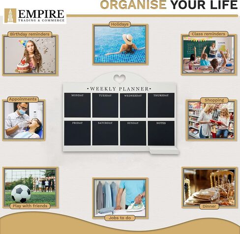 Empire Weekly Planner and Menu Board for Kitchen, Work Planner Blackboard, Wall Mounted Daily Planner with a Pen, to Do List, Dry Erase Meal Planner with White Cloth for Office & Home (Large, Blue) in Saudi Arabia