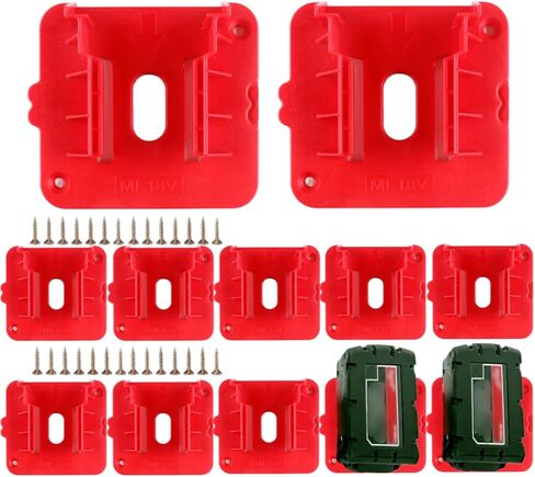 حامل بطارية YUBONCE 12 حزمة متوافق مع بطارية Milwaukee M18 18V، تخزين بطاريات مثبتة على الحائط مناسب لـ M18 48-11-1815 48-11-1828 48-11-1850 48-11-1860 (24 براغي، بدون بطارية) in Kuwait