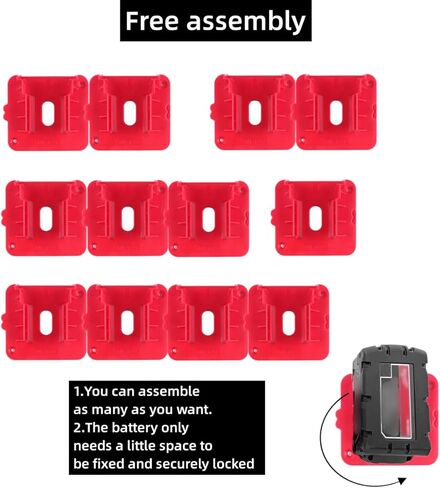 حامل بطارية YUBONCE 12 حزمة متوافق مع بطارية Milwaukee M18 18V، تخزين بطاريات مثبتة على الحائط مناسب لـ M18 48-11-1815 48-11-1828 48-11-1850 48-11-1860 (24 براغي، بدون بطارية) in Kuwait