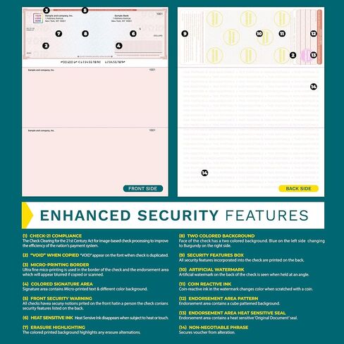 High Security Check Paper - 50 Count, Blank Checks for Business with Artificial Watermarks, Compatible with QuickBooks, Check Stock Paper Printable with Laser & Inkjet - Red/Blue Mazed Check on Top in Saudi Arabia