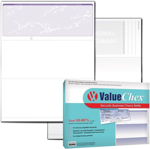 VersaCheck ValueChex - 55 Blank Business Voucher Checks - Tan Prestige - 55 Sheets Form #1000 - Check on Top in Kuwait