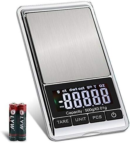 مقياس غرام رقمي دقيق، 0.001 أونصة/0.01 جرام 500 جرام، مقياس جيب صغير، موازين مجوهرات إلكترونية محمولة للوزن، فارغة، إيقاف تلقائي، فولاذ مقاوم للصدأ، شاشة بإضاءة خلفية بيضاء (البطارية متضمنة) in Kuwait