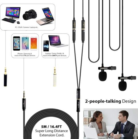 ميكروفون احترافي صغير الحجم ذو طية صدر السترة ومكثف متعدد الاتجاهات متوافق مع هواتف iPhone وAndroid وWindows المحمولة ومشبك فيديو للمقابلة وصوت وبودكاست وإلغاء الضوضاء وميكروفون مدون ومدون فيديو in Saudi Arabia