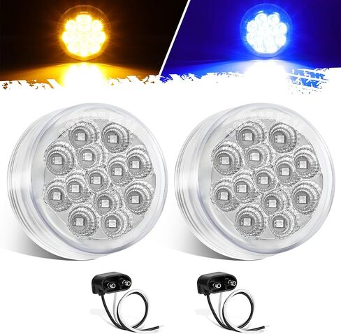 Partsam 2Pcs Dual Color 2.5 inch Round 13 LED Marker Light, Amber Side Marker Clearance Lights to Blue Auxiliary Lights for Trailer Truck, Clear Lens,12V, Waterproof in Saudi Arabia
