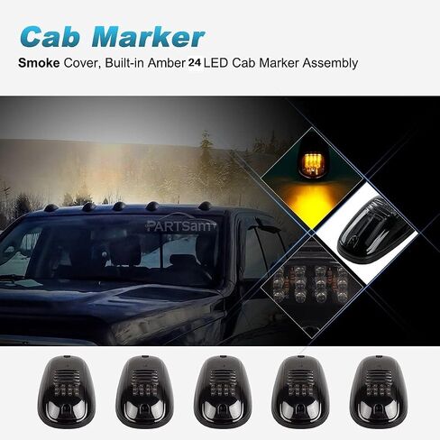Partsam Smoke Set 5PCs Cab Top Roof Running Marker Light Amber w Wiring Pack + 4Pcs LED Side Fender Marker Lights Replacement for Dodge Ram 2003-2009 and Ram 2011-2017 Pickup Trucks Dually Bed in Saudi Arabia