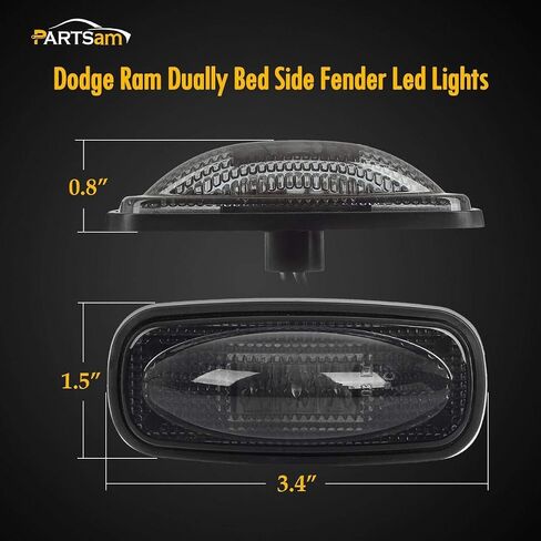 Partsam Smoke Set 5PCs Cab Top Roof Running Marker Light Amber w Wiring Pack + 4Pcs LED Side Fender Marker Lights Replacement for Dodge Ram 2003-2009 and Ram 2011-2017 Pickup Trucks Dually Bed in Saudi Arabia