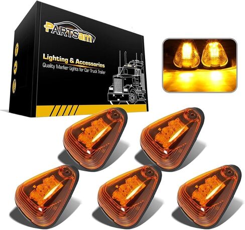 Partsam 5 قطع مصابيح علامة الكابينة، مصابيح تشغيل السقف LED الكهرمانية، مجموعة مصابيح التخليص العلوي 16LED متوافقة مع F250 F350 F450 F550 أضواء الكابينة 1999-2016/E350 E450 2017 2018 شاحنة بيك اب فائقة التحمل in Saudi Arabia