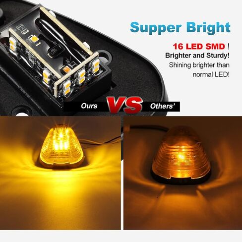 Partsam 5 قطع مصابيح علامة الكابينة، مصابيح تشغيل السقف LED الكهرمانية، مجموعة مصابيح التخليص العلوي 16LED متوافقة مع F250 F350 F450 F550 أضواء الكابينة 1999-2016/E350 E450 2017 2018 شاحنة بيك اب فائقة التحمل in Saudi Arabia