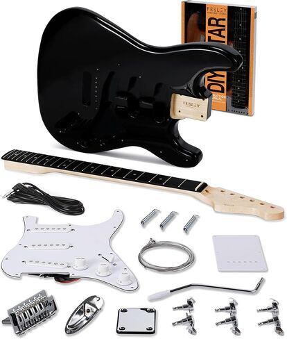 DIY ST Style Electric Guitar Kits with Poplar Body and Canadian Hard Maple Neck, 6 Strings Electric Guitar Kits, Techwood Fretboard, SSS Pickups, Build Your Own Guitar Kit, Black in Saudi Arabia