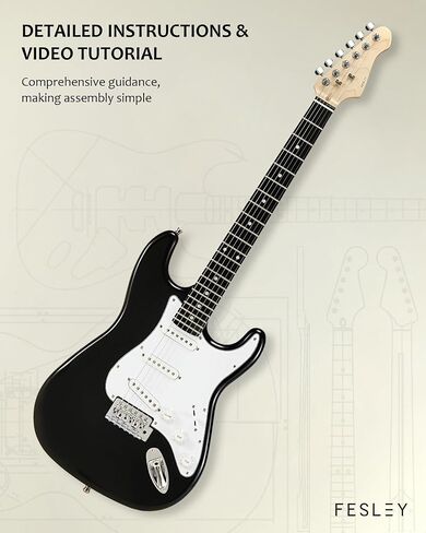 DIY ST Style Electric Guitar Kits with Poplar Body and Canadian Hard Maple Neck, 6 Strings Electric Guitar Kits, Techwood Fretboard, SSS Pickups, Build Your Own Guitar Kit, Black in Saudi Arabia