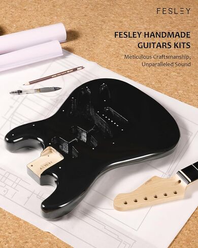 DIY ST Style Electric Guitar Kits with Poplar Body and Canadian Hard Maple Neck, 6 Strings Electric Guitar Kits, Techwood Fretboard, SSS Pickups, Build Your Own Guitar Kit, Black in Saudi Arabia