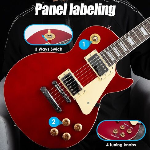 UZOCHI LP Electric Guitar Beginner Kit with 20W Amp & All Starter Accessories, Solid Body, Mahogany Wood - Red in Saudi Arabia