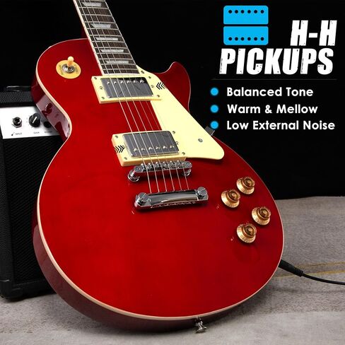UZOCHI LP Electric Guitar Beginner Kit with 20W Amp & All Starter Accessories, Solid Body, Mahogany Wood - Red in Saudi Arabia