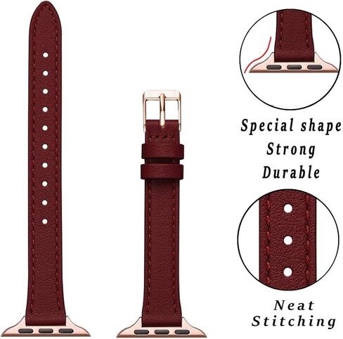 STIROLL Slim Leather Band Compatible with Apple Watch Bands for Women | Genuine Leather Thin Strap, 38mm 40mm 41mm 42mm(Series 11 10), Fits iWatch SE 9 8 7 6 5 4 3 2 1, for Small Wrists, Daily Wear in Kuwait