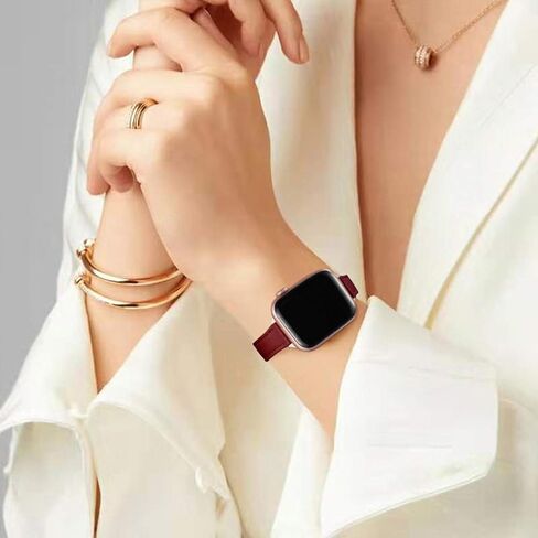 STIROLL Slim Leather Band Compatible with Apple Watch Bands for Women | Genuine Leather Thin Strap, 38mm 40mm 41mm 42mm(Series 11 10), Fits iWatch SE 9 8 7 6 5 4 3 2 1, for Small Wrists, Daily Wear in Kuwait
