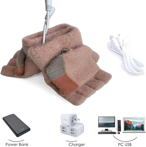 Women's & Men's USB Heated Gloves Mitten Winter Hands Warm Laptop Gloves, Knitting Hands Full & Half Heated Fingerless Heating Warmer Washable Design 2 Pack Multicolor in Saudi Arabia