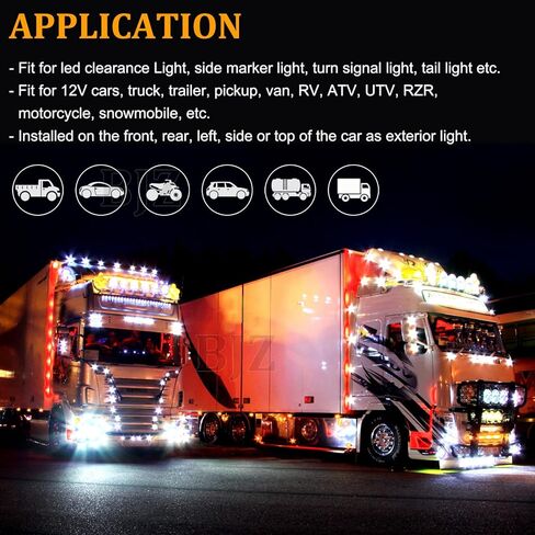 3/4 بوصة LED للمقطورة ماركر أضواء التخليص العنبر مستديرة 12 فولت LED علامة جانبية أمامية وخلفية إيقاف الانعطاف إشارة الذيل مؤشر ضوء مقاوم للماء لشاحنة مقطورة ATV UTV RV Van Pickup، 10 قطع مع عدسة كهرمانية in Kuwait