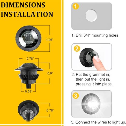 3/4 بوصة LED للمقطورة ماركر أضواء التخليص العنبر مستديرة 12 فولت LED علامة جانبية أمامية وخلفية إيقاف الانعطاف إشارة الذيل مؤشر ضوء مقاوم للماء لشاحنة مقطورة ATV UTV RV Van Pickup، 10 قطع مع عدسة كهرمانية in Kuwait