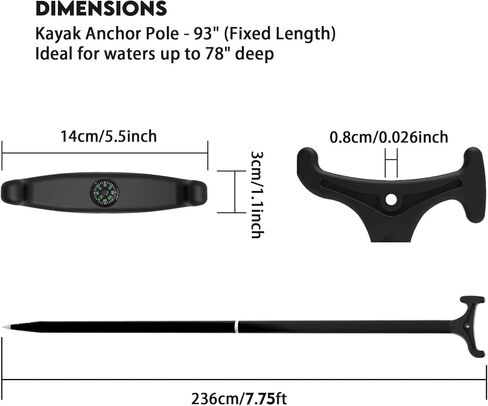 EDSRDPLT Aventik 7.75 بوصة مرساة وعمود دفع، عمود مرساة للمياه الضحلة مع مقبض على شكل حرف T وبوصلة، دبوس مرساة من الألياف الزجاجية متعدد الوظائف على الشاطئ in Kuwait
