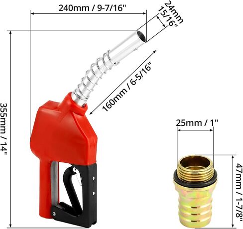 QWORK 3/4" NPT Automatic Shut-Off Fuel Nozzle, Portable Diesel Fuel Gasoline Kerosene Nozzle,Three Notch Hold Open Clip With Filter 13/16"Spout Max Flow Rate 16 GPM, Red in Saudi Arabia