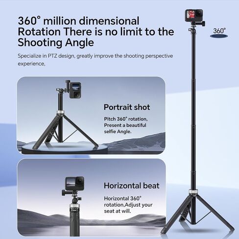 TELESIN 360 Selfie Stick Tripod for GoPro (59in Long), Ball Joint Extension Pole Monopod Handle Grip for Go Pro Max Hero 12 11 10 9 Insta360 X3 Ace Pro DJI Action 3 4 Osmo Pocket 3 Camera Accessories in Saudi Arabia