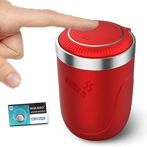 Neioaas Car Ashtrays, Portable Ashtray - Car Ashtray with Lid, Mini Car Trash Can, Easy Clean Up Detachable Stainless Steel Car AshTray with LED Blue Light for Most Car Cup Holder (Red) in Kuwait