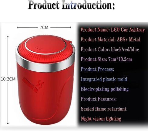 Neioaas Car Ashtrays, Portable Ashtray - Car Ashtray with Lid, Mini Car Trash Can, Easy Clean Up Detachable Stainless Steel Car AshTray with LED Blue Light for Most Car Cup Holder (Red) in Kuwait