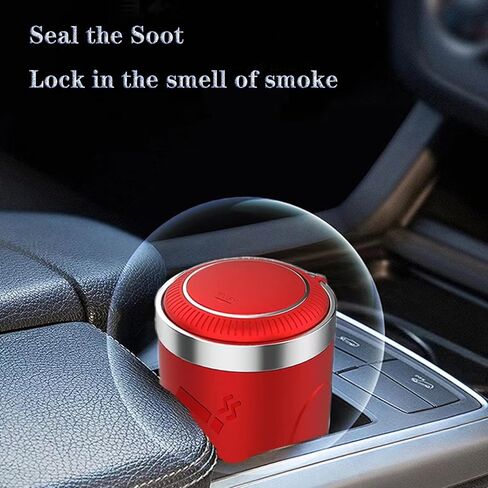 Neioaas Car Ashtrays, Portable Ashtray - Car Ashtray with Lid, Mini Car Trash Can, Easy Clean Up Detachable Stainless Steel Car AshTray with LED Blue Light for Most Car Cup Holder (Red) in Kuwait