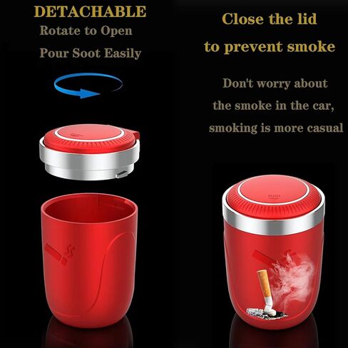 Neioaas Car Ashtrays, Portable Ashtray - Car Ashtray with Lid, Mini Car Trash Can, Easy Clean Up Detachable Stainless Steel Car AshTray with LED Blue Light for Most Car Cup Holder (Red) in Kuwait