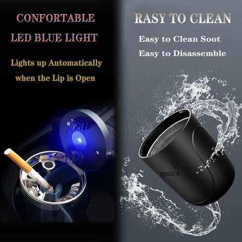 Neioaas Car Ashtrays, Portable Ashtray - Car Ashtray with Lid, Mini Car Trash Can, Easy Clean Up Detachable Stainless Steel Car AshTray with LED Blue Light for Most Car Cup Holder (Red) in Kuwait