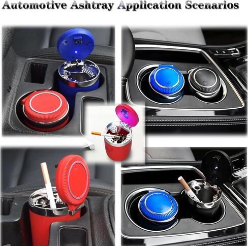 Neioaas Car Ashtrays, Portable Ashtray - Car Ashtray with Lid, Mini Car Trash Can, Easy Clean Up Detachable Stainless Steel Car AshTray with LED Blue Light for Most Car Cup Holder (Red) in Kuwait
