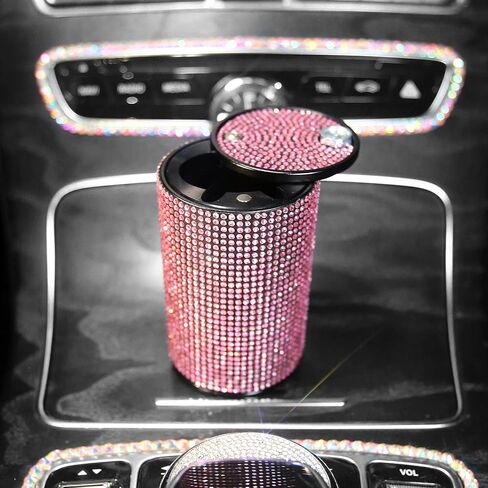 Car Cigarette Ashtray Auto Mini Car Ashtray Portable with lid smell proof Crystal Diamond Car Ashtray for Women Mini Car Trash Can Ideal for Car——size:10cm*6cm(Pink) in Saudi Arabia
