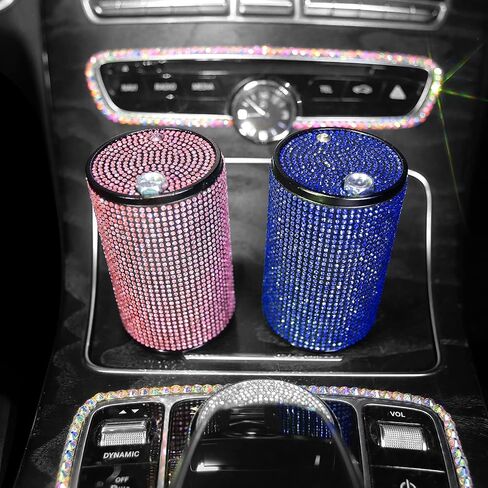 Car Cigarette Ashtray Auto Mini Car Ashtray Portable with lid smell proof Crystal Diamond Car Ashtray for Women Mini Car Trash Can Ideal for Car——size:10cm*6cm(Pink) in Saudi Arabia