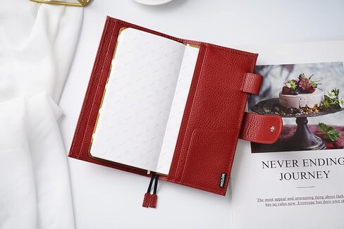 غطاء جلدي من Moterm لأسابيع Hobonichi - يناسب أسابيع Hobonichi/أسابيع Mega، مع جيب خلفي (أحمر كرزي مرصوف بالحصى) in Kuwait