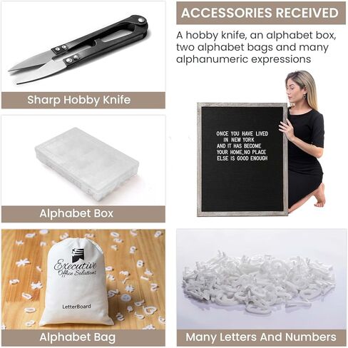 لوحة رسائل كبيرة جدًا قابلة للتغيير - لباد أسود مع إطار عتيق، حامل على الحائط، حقيبة قماش، مقص رسائل، صندوق رسائل و450 حرفًا 24 × 30 أسود/عتيق (LB5) in Kuwait