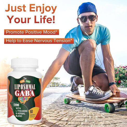 Liposomal GABA with L-Theanine Supplements 1200mg - High Absorption GABA Complex with Ashwagandha, Chamomile, Tart Cherry Herbal Supplements for Men and Women, 60 Softgels in Saudi Arabia