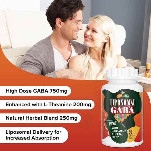 Liposomal GABA with L-Theanine Supplements 1200mg - High Absorption GABA Complex with Ashwagandha, Chamomile, Tart Cherry Herbal Supplements for Men and Women, 60 Softgels in Saudi Arabia