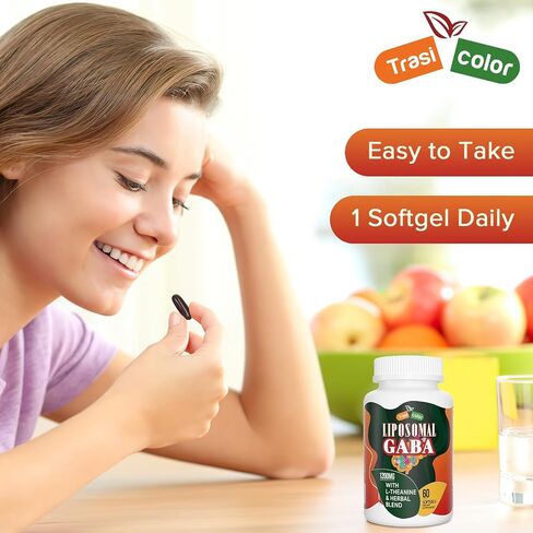 Liposomal GABA with L-Theanine Supplements 1200mg - High Absorption GABA Complex with Ashwagandha, Chamomile, Tart Cherry Herbal Supplements for Men and Women, 60 Softgels in Saudi Arabia