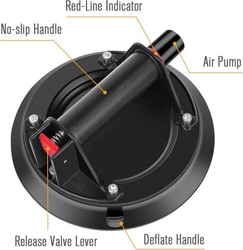 Vacuum Glass Suction Cup to Lift Glass/Granite/Tile, 8.1 Inches Glass Suction Cups Offer 425 Pounds Load Capacity, Heavy Duty Glass Sucker Lifter for Moving Large Glass/Granite/Tile/Window, Pack of 2 in Saudi Arabia