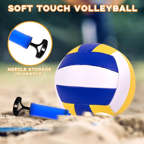 شبكة كرة طائرة محمولة في الهواء الطلق - مجموعة كرة طائرة 25 قطعة مع أقطاب فولاذية بارتفاع قابل للتعديل، كرة طائرة ناعمة، مضخة، مطرقة، خط حدودي، حقيبة حمل - شبكة كرة طائرة لشاطئ الحديقة الخلفية in Kuwait