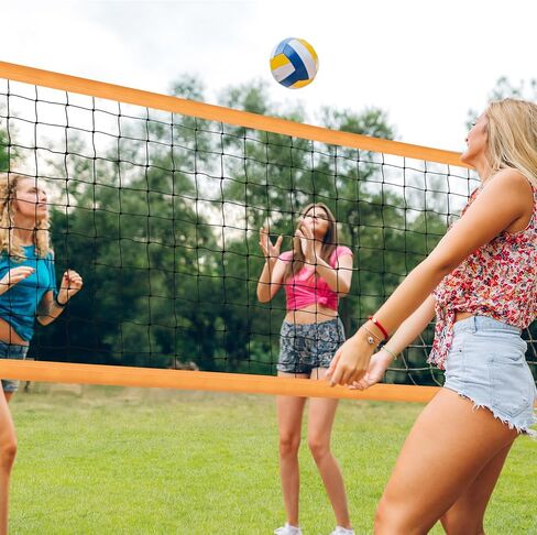 شبكة كرة طائرة محمولة في الهواء الطلق - مجموعة كرة طائرة 25 قطعة مع أقطاب فولاذية بارتفاع قابل للتعديل، كرة طائرة ناعمة، مضخة، مطرقة، خط حدودي، حقيبة حمل - شبكة كرة طائرة لشاطئ الحديقة الخلفية in Kuwait