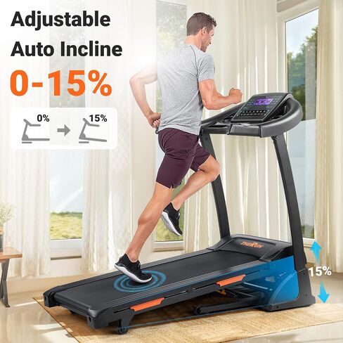 THERUN Incline Treadmill, Treadmill for Running and Walking, 300 lbs Weight Capacity Folding Treadmill with 0-15% Auto Incline, Wide Belt, 3.5HP, App, Heart Rate, Black in Saudi Arabia
