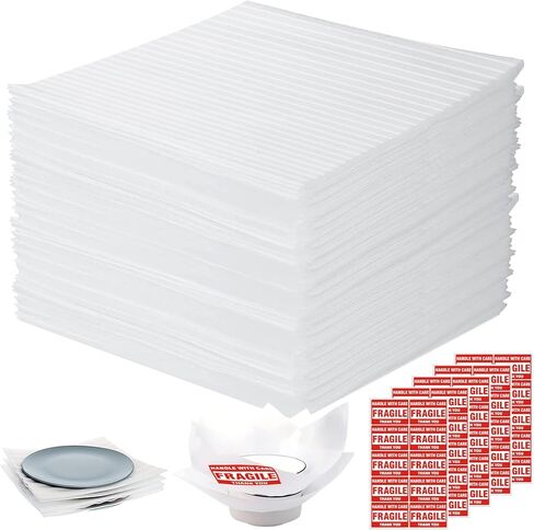 عبوة من 100 ملاءة إسفنجية من AOBOPLE، 35.56 سم × 35.56 سم، أوراق لف إسفنجية مع ملصقات هشة، صفائح إسفنجية مبطنة للحركة والتعبئة والتخزين، ومستلزمات النقل in Kuwait