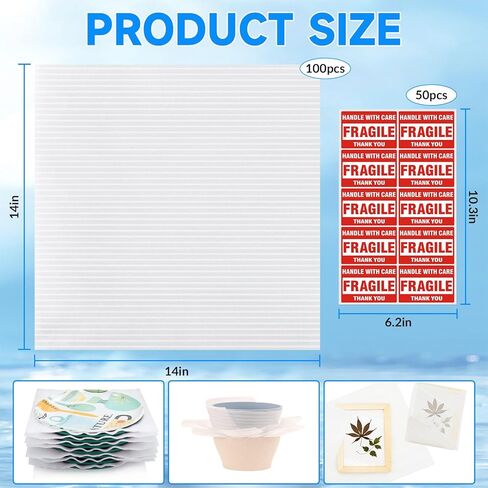 عبوة من 100 ملاءة إسفنجية من AOBOPLE، 35.56 سم × 35.56 سم، أوراق لف إسفنجية مع ملصقات هشة، صفائح إسفنجية مبطنة للحركة والتعبئة والتخزين، ومستلزمات النقل in Kuwait
