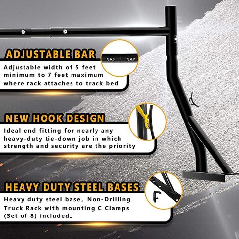 Truck Ladder Rack 800lbs Capacity with 8 Non-Drilling C-Clamps Heavy Duty Extendable Universal Pickup Ladder Rack Two-bar Set Matte Black One Pair in Saudi Arabia
