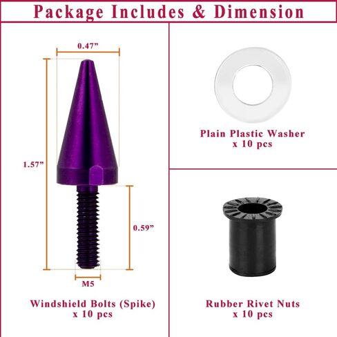 AeroBon 10 Pieces Aluminum Spike Motorcycle Windscreen Bolts/Windshield Screws (Black) in Saudi Arabia