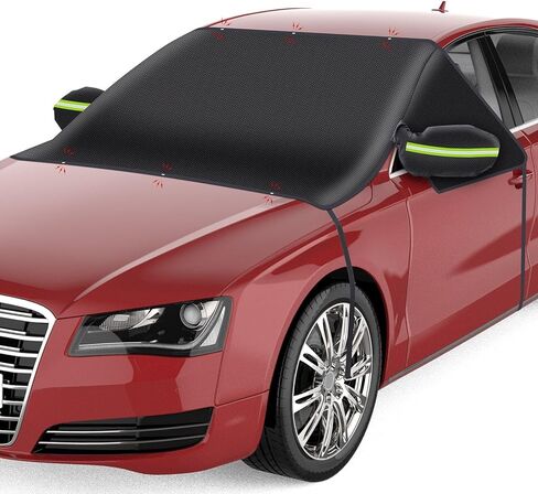 غطاء سيارة مضاد للثلج من Kaskawise، غطاء الزجاج الأمامي للثلج والثلج، واقي شتوي لغطاء ثلج السيارة مقاوم للماء في جميع الأحوال الجوية مع غطاء مرايا جانبية يناسب معظم الشاحنات، سيارات الدفع الرباعي 66.4 × 44.8 بوصة، أسود in Kuwait