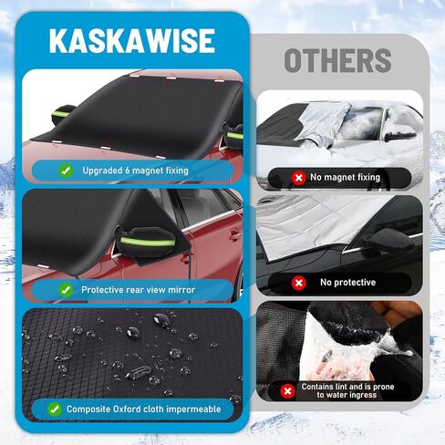 غطاء سيارة مضاد للثلج من Kaskawise، غطاء الزجاج الأمامي للثلج والثلج، واقي شتوي لغطاء ثلج السيارة مقاوم للماء في جميع الأحوال الجوية مع غطاء مرايا جانبية يناسب معظم الشاحنات، سيارات الدفع الرباعي 66.4 × 44.8 بوصة، أسود in Kuwait